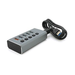 Хаб USB 3.0, 4 порти USB 3.0 + 1 порт QC3.0, з перемикачами на кожен порт, DC5V3A, Black, BOX YT-3H4+1 фото