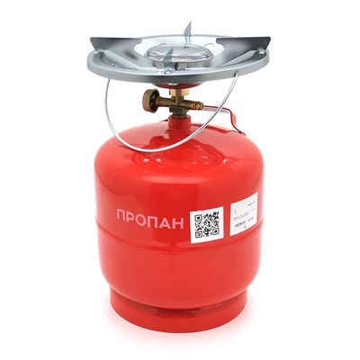 Газовий балон ПРОПАН 3кг (7,2л), тиск 18 BAR + пальник 20448, Red, Q4 GBR-3K-72L фото