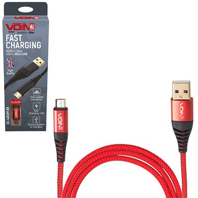 Кабель VOIN USB - Micro USB 3А, 2m, red (швидка зарядка/передача даних) (CC-4202M RD) CC-4202M RD фото