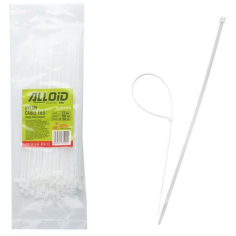 Хомут пластиковий Alloid 2.5 х 200 100 шт./уп. білий (PC-25200 W) PC-25200 W фото товару