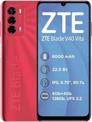 Смартфон ZTE Blade V40 Vita 4/128GB Dual Sim Red Blade V40 Vita 4/128GB Red фото