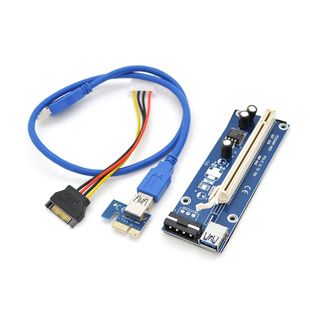 Riser PCI-EX, x1 => x16, 4-pin MOLEX, SATA => 4Pin, USB 3.0 AM-AM 0,6 м (синій), конденсатори CS 220 16V, Пакет CS 220 16V фото