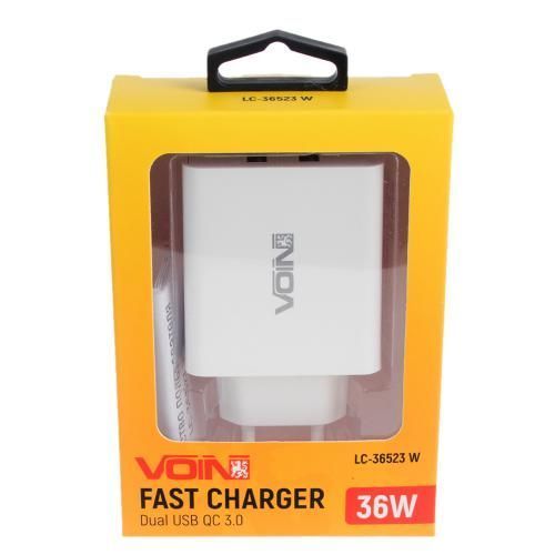 Сетевое зарядное устройство VOIN 36W, 2USB QC3.0 (3.6V-6.5V*3A, 6.5V-9V*2A, 9V-12V*1.5A) (LC-36523 LC-36523 W фото товара
