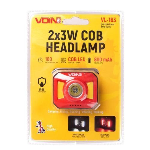 Фонарь налобный VOIN VL-163, 2 x 3W-COB (W/R)+3W XPE/АКБ800mAh/регул. наклона (VL-163) VL-163 фото товара