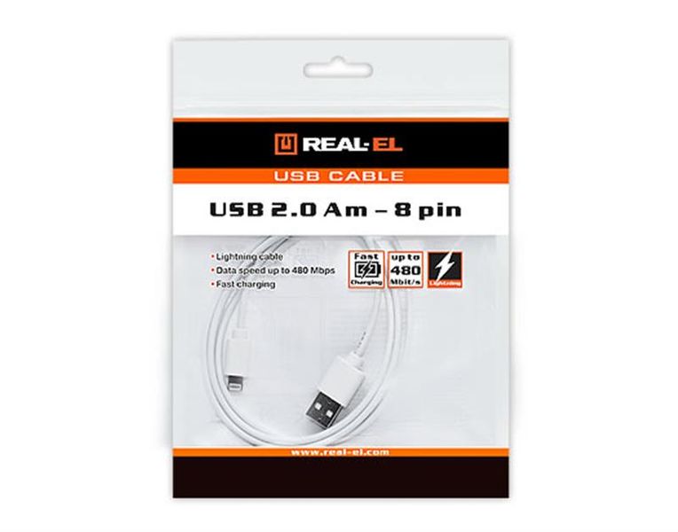 Кабель REAL-EL USB - Lightning (M/M), 1 м, білий (EL123500033) EL123500033 фото