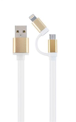 Кабель Cablexpert USB - Lightning + micro USB (M/M), 1 м, білий (CC-USB2-AM8PmB-1M-GD) CC-USB2-AM8PmB-1M-GD фото