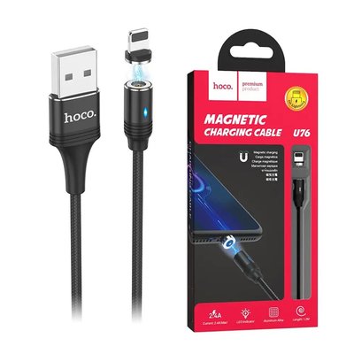 Кабель Hoco U76 Fresh USB - Lightning (M/M), магнітний, 1.2 м, Black (U76B) U76B фото