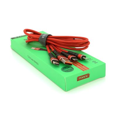 Кабель KSC-296 TUOYUAN charging data cable 3 in 1 Micro / Iphone / Type-C, довжина 1м, Red, BOX KSC-296-R фото