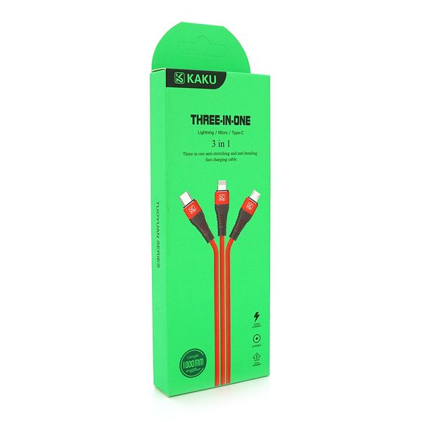 Кабель KSC-296 TUOYUAN charging data cable 3 in 1 Micro / Iphone / Type-C, довжина 1м, Red, BOX KSC-296-R фото