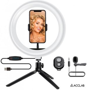 Кільцева USB LED-лампа ACCLAB Ring of Light AL-LR101MB + мікрофон і Bluetooth керування (1283126502057) 1283126502057 фото