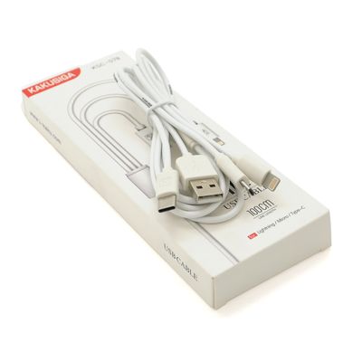 Кабель KSC-078 BAITONG charging data cable3 in 1 Micro / Iphone / Type-C, довжина 1м, White, BOX KSC-078 фото