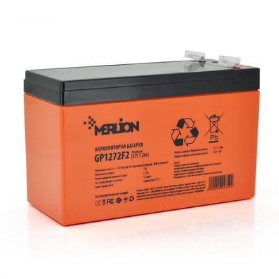 Аккумуляторна батарея MERLION AGM GP1272F2 PREMIUM 12 V 7,2 Ah ( 150 x 65 x 95 (100) ) Orange Q10 GP1272F2PREMIUM фото