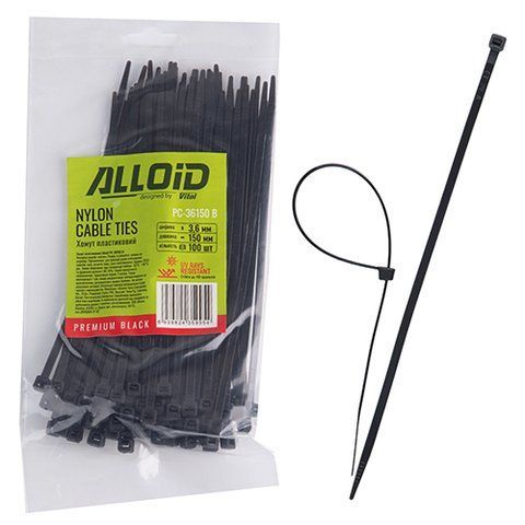 Хомут пластиковий Alloid 3.6 х 150 100 шт./уп. чорний (PC-36150 B) PC-36150 B фото товару