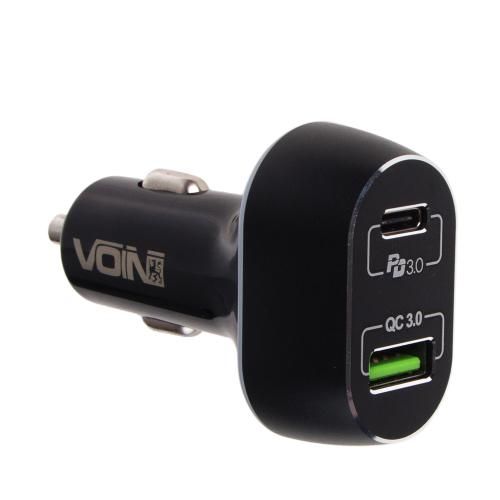 Автомобільний зарядний пристрій VOIN 63W, 1USB QC3.0 18W + 1PD 45W, 12/24V (C-63202Q) C-63202Q фото