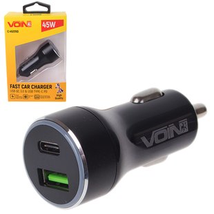 Автомобільний зарядний пристрій VOIN 45W, 1USB QC3.0 18W + 1PD 27W, 12/24V (C-45205Q) C-45205Q фото