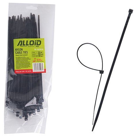 Хомут пластиковий Alloid 3.6 х 200 100 шт./уп. чорний (PC-36200 B) PC-36200 B фото товару