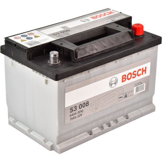 Аrкумулятор BOSCH 70Ah 12V S3008 278x175x190 R EN640 0092S30080 фото товара