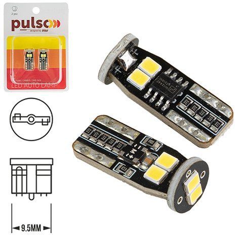 Лампа PULSO/габаритна/LED T10/CANBUS/6SMD-2835/12v/2.7W/290lm White (LP-10290) LP-10290 фото товару