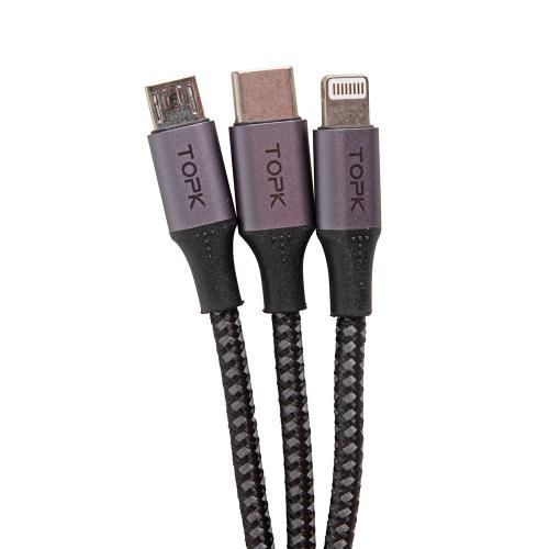 TOPK 3 в 1 USB - Micro USB/Apple/Type C/ 3A (Grey) (AS10) AS10 фото товару