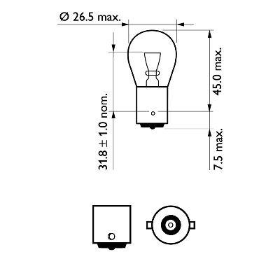 Лампа розжарювання P21WVisionPlus12V 21W BA15s (компл. 2шт) (вир-во Philips) 12498VPB2 фото