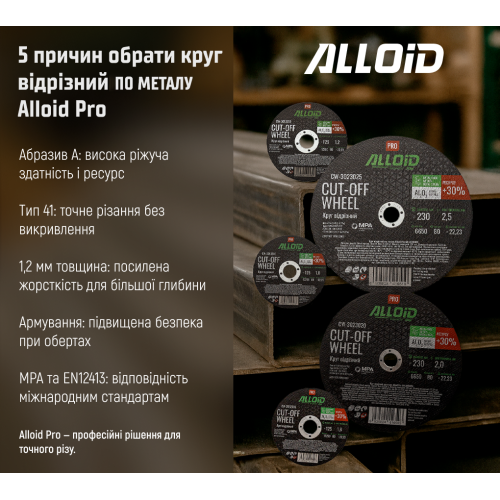 Alloid Pro. Круг відрізний для металу 41 14А 125 1,2 22,23мм CW-3012512 фото товару