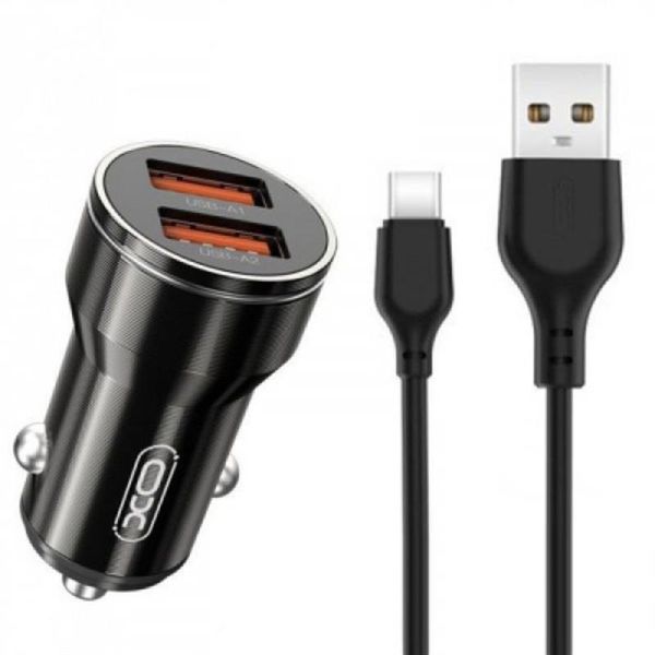 Автомобільний зарядний пристрій XO CC48 Smart Metal (2USB, 2.4A) Black (XO-CC48с-BK) + кабель USB Type-C XO-CC48с-BK фото