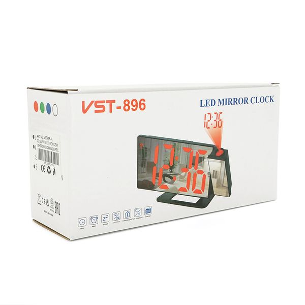 Електронний годинник VST-896 Дзеркальний дисплей, з датчиком температури та вологості, будильник, живлення від кабелю USB, Gree VST-896G фото
