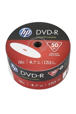 Диски DVD-R HP (69302 /DME00070WIP-3) 4.7GB 16x IJ Print, без шпинделя, 50 шт 69302 /DME00070WIP-3 фото