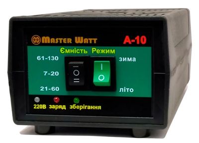 Автоматичне ЗУ для акумулятора MW-AZU12-10A 12V (7-130Ah) (MF,WET,AGM,CA/CA), 160-245V, Мах струм заряду 10А, напруга заряду 14,7;15,4V MW-AZU12-A10 фото