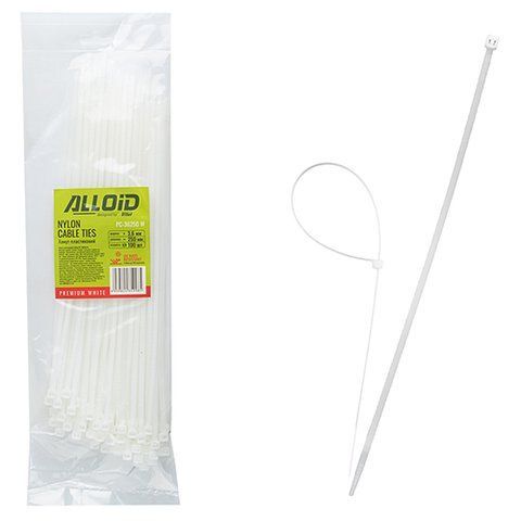 Хомут пластиковий Alloid 3.6 х 250 100 шт./уп. білий (PC-36250 W) PC-36250 W фото товару
