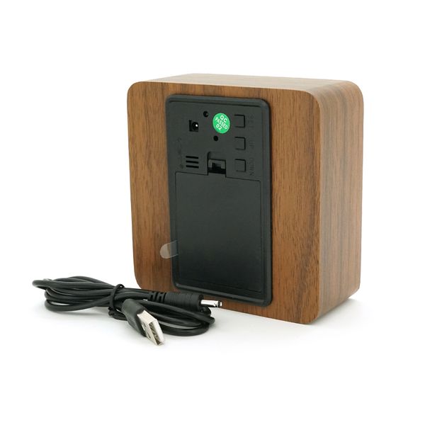 Електронний годинник VST-872S Wooden (Brown), з датчиком температури та вологості, будильник, живлення від кабелю USB, Green Light VST-872S/BG фото