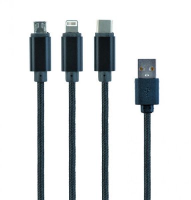 Кабель Cablexpert USB - Lightning + micro USB + USB Type-C (M/M), 1 м, чорний (CC-USB2-AM31-1M) CC-USB2-AM31-1M фото