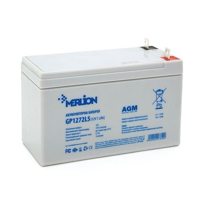 Акумуляторна батарея MERLION AGM GP1272L5 12 V 7,2 Ah (СПЕЦ КЛЕМА) ( 150 x 65 x 95 (100) ) White Q10 GP1272L5 фото