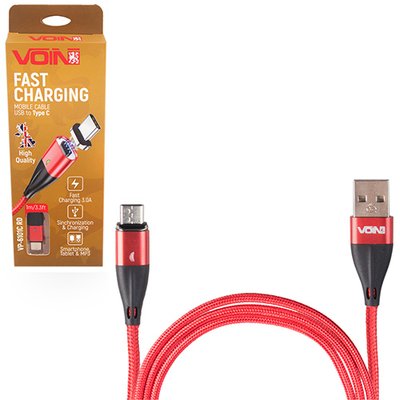 Кабель магнітний VOIN USB - Type C 3А, 1m, red (швидка зарядка / передача даних) (VP-6101C RD) VP-6101C RD фото
