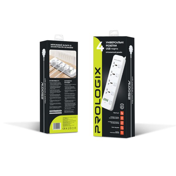 Фільтр живлення ProLogix Premium (PR-SC4408W) 4 розетки, 4 USB, 2 м, з вимикачами, білий PR-SC4408W фото