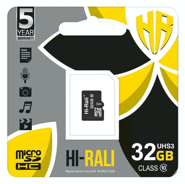 Карта пам`ятi MicroSDHC 32GB UHS-I U3 Class 10 Hi-Rali (HI-32GBSD10U3-00) HI-32GBSD10U3-00 фото