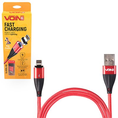 Кабель магнітний VOIN USB - Lightning 3А, 1m, red (швидка зарядка / передача даних) (VL-6101L RD) VL-6101L RD фото