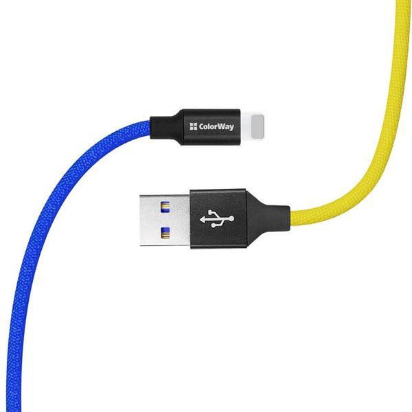 Кабель ColorWay USB - Lightning (M/M), 2.4 А, 1 м, Blue/Yellow (CW-CBUL052-BLY) CW-CBUL052-BLY фото