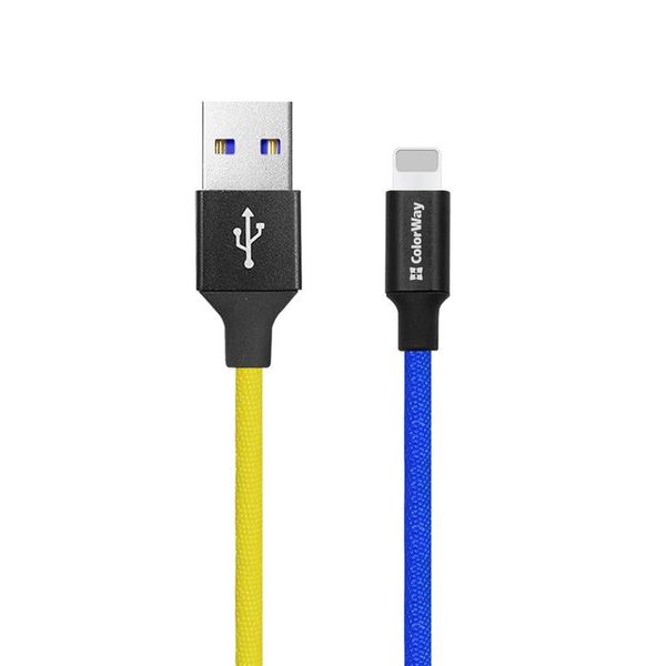 Кабель ColorWay USB - Lightning (M/M), 2.4 А, 1 м, Blue/Yellow (CW-CBUL052-BLY) CW-CBUL052-BLY фото