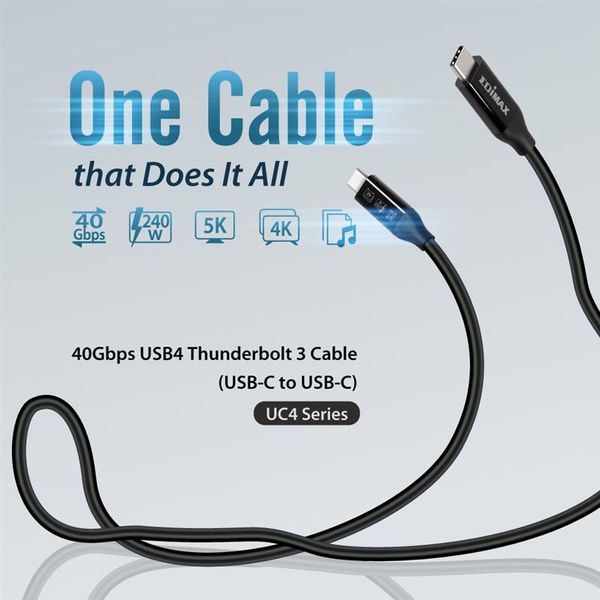 Кабель Edimax UC4 USB Type-C - USB Type-C (M/M), Thunderbolt 3, 0.5 м, Black (UC4-005TB) UC4-005TB фото