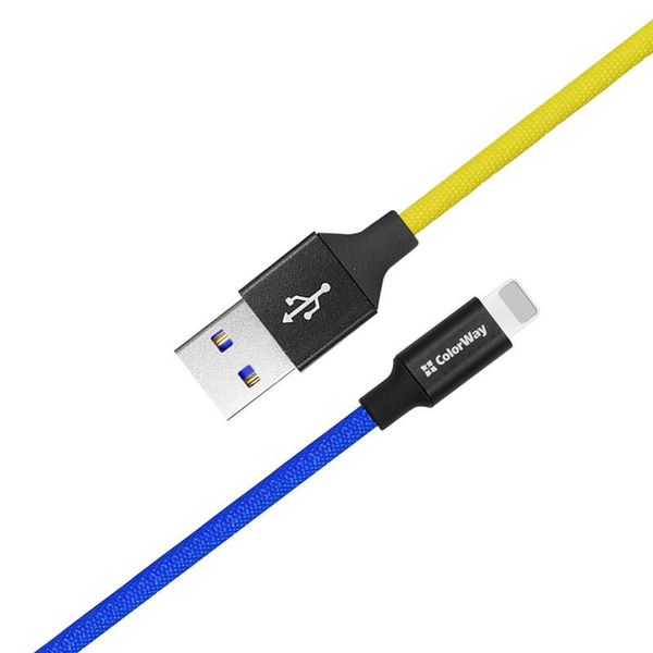 Кабель ColorWay USB - Lightning (M/M), 2.4 А, 1 м, Blue/Yellow (CW-CBUL052-BLY) CW-CBUL052-BLY фото