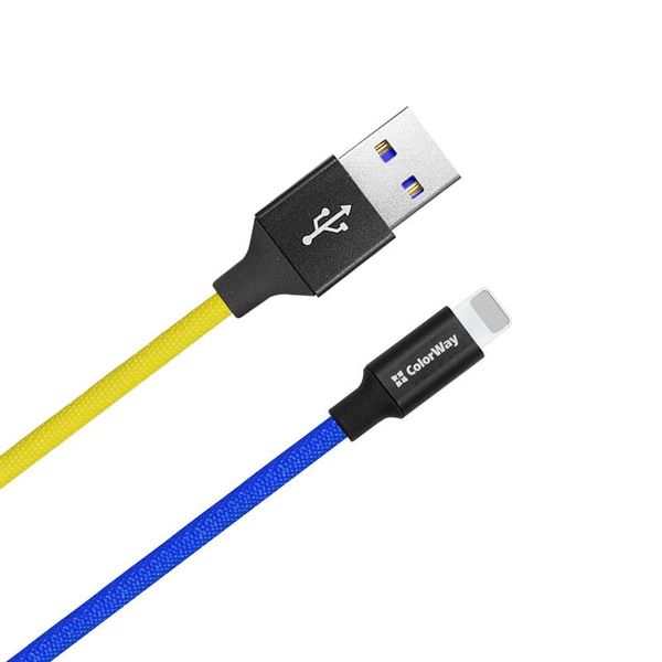 Кабель ColorWay USB - Lightning (M/M), 2.4 А, 1 м, Blue/Yellow (CW-CBUL052-BLY) CW-CBUL052-BLY фото