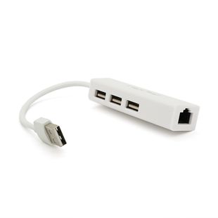 Контролер USB 2.0 до Ethernet VEGGIEG - Сетевой адаптер 100 / 1000Mbps з проводом RTL-8152B + FE2.2S + 3 порта USB2.0, White, Metal, Blister-Box U2-3U фото