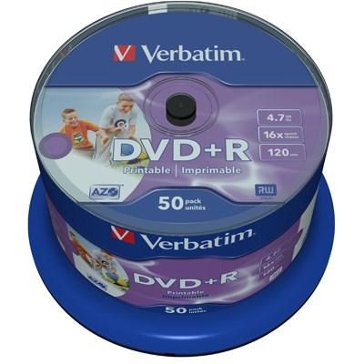 Диски DVD+R Verbatim 4.7Gb 16X CakeBox 50шт Wide inkjet photo Printable (43512) 43512 фото