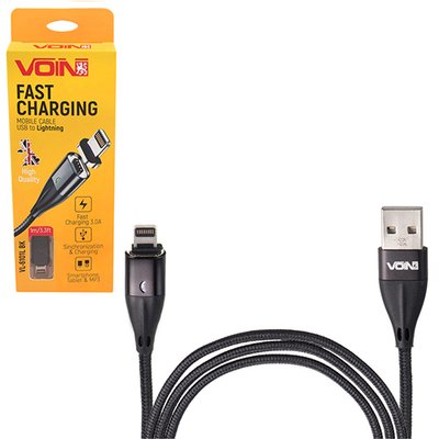 Кабель магнітний VOIN USB - Lightning 3А, 1m, black (швидка зарядка / передача даних) (VL-6101L BK) VL-6101L BK фото