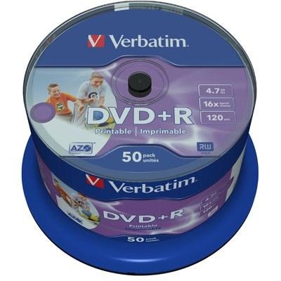 Диски DVD+R Verbatim 4.7Gb 16X CakeBox 50шт Wide inkjet photo Printable (43512) 43512 фото