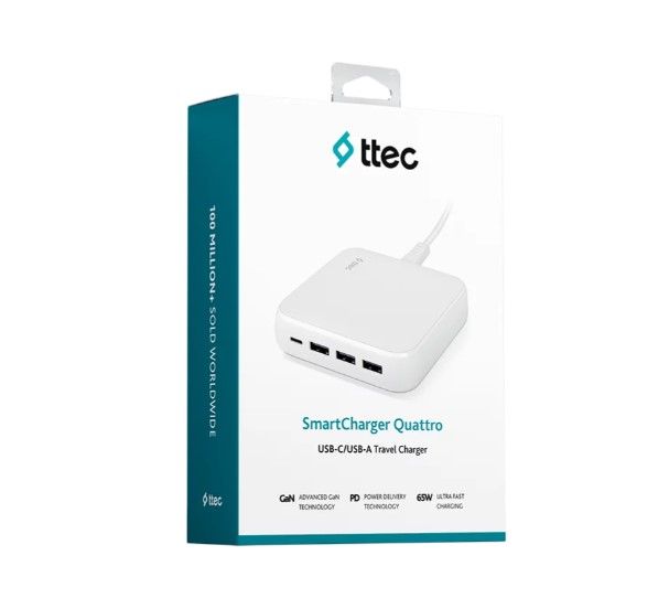 Мережевий зарядний пристрій Ttec SmartCharger Quattro GaN USB-C/USB-A 65W White (2SCG02B) 2SCG02B фото
