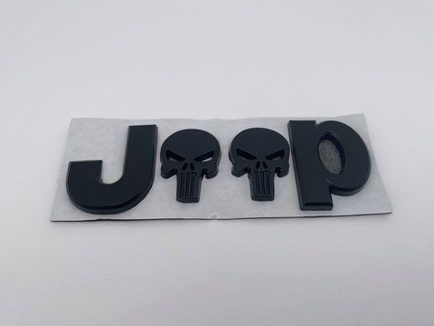 Емблема значок напис SKULL Jeep ( Череп Джип) МЕТАЛ Чорний Мат на перед капот Compass Cherokee Wrangler je040 фото товару