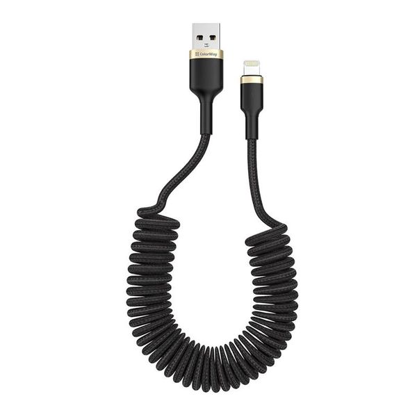 Кабель ColorWay USB - Lightning (M/M), spiral, 2.4 А, 1 м, Black (CW-CBUL051-BK) CW-CBUL051-BK фото