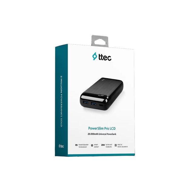 PowerbankTtec 20000mAh, Output: 2*USB + Type-C, 20W, Black, Q20 2BB186S фото
